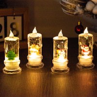 クリスマスウォーターインジェクション、透明な流れる涙、シミュレーションLED電子キャンドルサンタサンタ雪だるま雪雪の夜の光