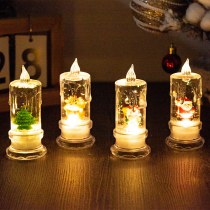 クリスマスウォーターインジェクション、透明な流れる涙、シミュレーションLED電子キャンドルサンタサンタ雪だるま雪雪の夜の光