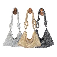 ダイヤモンドを象嵌したアルミニウムシート、フルダイヤモンドイブニングバッグ、トレンディなフラッシュノットラインストーンの手作り脇の下バンケットディナーバッグ