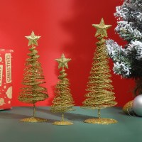 2024 クリスマスミニゴールデンアイアン小さなツリークリスマスキューパーティーの装飾品装飾クリエイティブラップアラウンド軽金属セット