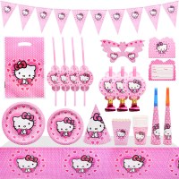 新しいアニメ KT 猫テーマピンク誕生日パーティーの装飾バナーギフトバッグ使い捨て紙コップ紙皿ティッシュペーパー