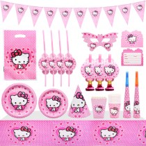 新しいアニメ KT 猫テーマピンク誕生日パーティーの装飾バナーギフトバッグ使い捨て紙コップ紙皿ティッシュペーパー