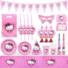 新しいアニメ KT 猫テーマピンク誕生日パーティーの装飾バナーギフトバッグ使い捨て紙コップ紙皿ティッシュペーパー