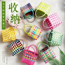 手作りプラスチック織バッグ女性の小さな正方形バッグマルチカラーオプションの手持ち野菜バスケット子供用野菜バスケット