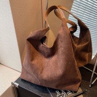 レトロソフトスエードブレッドバッグ女性用2024秋冬新作人気大容量ショルダーバッグ人気バケットバッグ