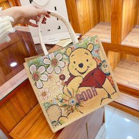 リネン大容量バッグ女性のジャカード刺繍かわいい漫画ハンドバッグシンプルな文学ショッピングハンドバッグトートバッグ
