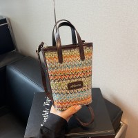 絶妙なミニスーパーホットスモールバッグ女性 2024 新しい人気のコントラストカラーわらバケツバッグ多用途クロスボディ携帯電話バッグ