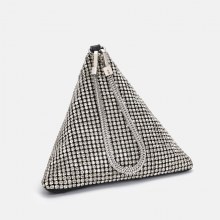 新しい DW ダイヤモンドがちりばめられた光沢のあるリストバッグ三角団子の形のディナーバッグチェーンラインストーンリストバッグ