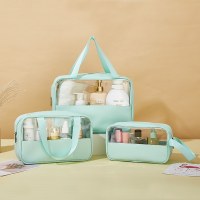 新しいスプライス化粧品バッグ大容量防水 PVC 半透明トイレタリー バッグ PU ポータブル ハンドヘルド旅行収納袋