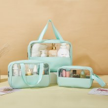 新しいスプライス化粧品バッグ大容量防水 PVC 半透明トイレタリー バッグ PU ポータブル ハンドヘルド旅行収納袋