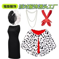 ハロウィン白黒魔女コスクルエラショールケープダルメシアンケープウィッグ手袋ネックレスパーティーウェア