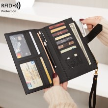 新しい RFID 耐磁性パスポートバッグジッパーバックル ID バッグパスポートホルダー多機能ロング女性の財布