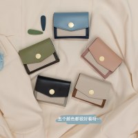 日本と韓国のレディースショートコントラストカラーウォレット小銭入れカードバッグ気質マルチカードスロットレトロ多用途シンプルトレンディコインクリップ