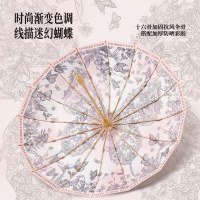 16 本骨の三つ折り日傘、新しい複合色の接着剤、日焼け止めと UV 保護、フランスのレトロな日傘、晴雨兼用