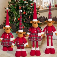 クリスマス20インチのレッドヘラジカ人形、キュートでクリエイティブな立っている鹿の人形、ホリデーデコレーションオーナメント