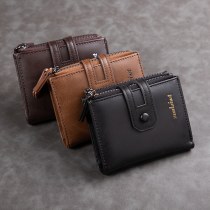 メンズショートウォレット、レトロダブルファスナーウォレット、ファッショナブルなマルチカードスロット多機能小銭入れ