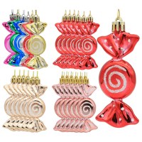 クリスマス電気メッキカラフルなフラットキャンディ装飾ギフト電気メッキ塗装キャンディクリスマスペンダントフラットロリポップ 6 個/箱