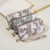 2024 財布女性の新しいレトロプリントレースファッション国民風の雰囲気ダブルジッパー大容量携帯電話バッグ財布