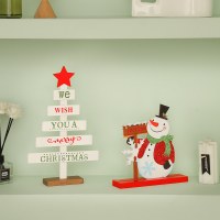クリスマスデコレーション木製オーナメント雪だるまデスクトップ小さなクリスマスツリークリスマステーブルオーナメントドレスアップ