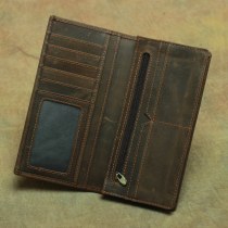 メンズ長財布 二つ折り 本革純一層牛革財布レトロ財布
