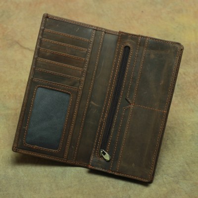 メンズ長財布 二つ折り 本革純一層牛革財布レトロ財布