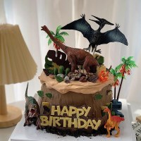 恐竜パークのテーマケーキデコレーションティラノサウルスレックスオーナメント子供用赤ちゃんの最初の誕生日の森デザートテーブルインサート