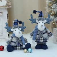 新しい青い生地とんがり帽子長くちばしの鹿クリスマス窓の装飾人形の装飾品