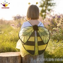 黄色の子供用ミツバチの蝶の羽と羽の 2 点セット、金塗装のエルフの背中の羽、パフォーマンス小道具