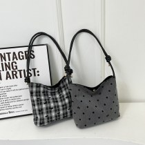 カジュアルニッチバッグレディースバッグ 2024 秋の新 韓国 スタイルのトレンディなショルダーバッグスターチェック柄ハンドバッグバケットバッグ