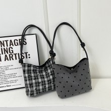 カジュアルニッチバッグレディースバッグ 2024 秋の新韓国スタイルのトレンディなショルダーバッグスターチェック柄ハンドバッグバケットバッグ