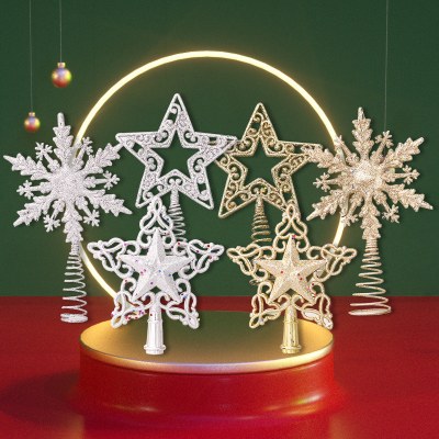 新しいクリスマスツリートップスタープラスチック中空グリッターパウダー装飾クリスマスツリー五芒星スノーフレーク五芒星