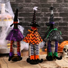 ハロウィン魔女の帽子足の長いワインボトルセット装飾、テーブル雰囲気シャンパン赤ワインバッグテーブル装飾