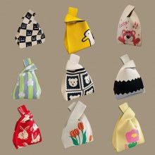 大容量の小さなバッグ女性のストライプポータブルニットトートバッグポータブル収納袋韓国スタイルの無地ショルダーバッグ