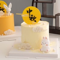 2024 中秋節ケーキデコレーションプラグインソフトプラスチック月縁起の良い雲ラウンドブランドインターネット有名人発光ウサギランプ翡翠ウサギの飾り
