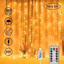 カーテンライト LED 滝ライトストリングルーム装飾クリスマス雰囲気ライト USB リモコン 3*3 メートル銅線カーテンライト