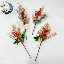 クリスマスゴールデン模擬松葉クリスマス赤い果実松ぼっくり松葉切断アクセサリーホリデーデコレーション