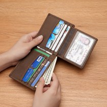 新しい メンズ 財布クレイジーホースレザー本革ヨーロッパとアメリカの財布RFIDカーボンファイバーパターン牛革 メンズ 抗磁気カードホルダー