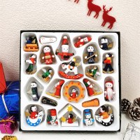 クリスマスデコレーション クリスマスギフトボックスセット 木製人形24個 クリスマスツリー吊り下げ用品