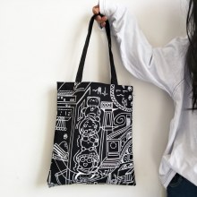 新しいキャンバスバッグ女性のための日本と韓国スタイルのシンプルな日本と韓国のコミックショッピングバッグ大学生小さな新鮮なショルダーバッグ黒と白