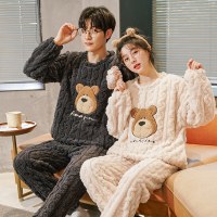 女性が屋外で着用できる新しい長袖のカップル用フランネルパジャマ、暖かいコーラルベルベットのホームウェア、冬用の厚みのある男性用スーツ