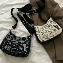 小さな バッグ 2024 新しいスタイルのトレンディな女性用クロスボディ バッグ 、多用途の落書き学生韓国スタイル女性用シングルショルダー キャンバス バッグ