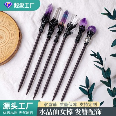 天然水晶柱クリスタルボールクリスタル原石 DIY フェアリースティックヘアピンデュアルユースハロウィン小道具アクセサリー