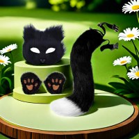 新しい模擬キツネマスク手袋ぬいぐるみキツネの尻尾手作り動物尻尾 cos 小道具ハロウィンスーツ