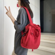 無地レトロナイロンバックパック女性用和風シンプル大容量中学生スクールバッグ大学生バックパック