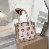 レディースバッグ 2024 新しい韓国スタイルの女性のバッグプリントフルーツ俳優リネンファッショントレンディな女性のバッグ