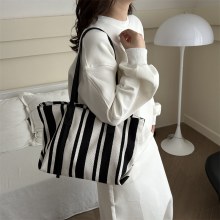 大容量バッグレディースバッグ2024新作ハイエンドキャンバスショルダークロスボディバッグコントラストストライプトートバッグ