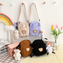 新しいかわいい刺繍入りクマの携帯電話バッグ日本製 コーデ ュロイソフト女子女子学生ショルダークロスボディバッグ