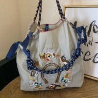 ナイロン防水スターの同じスタイルのニッチ刺繍環境に優しいハンドバッグ刺繍ナイロン布バッグショルダーバッグショッピングバッグ