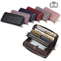 女性用RFID盗難防止ブラシ長財布、高級、大容量、マルチカードスロット、本革クラッチバッグ、多機能クラッチバッグ