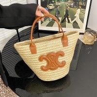 2023 新しい夏のトレンディな織野菜バスケットバッグ凱旋門ストローバケットバッグハンドバッグシングルショルダークロスボディバッグ